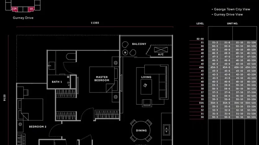 marriott residence penang layout type 2A 957sf