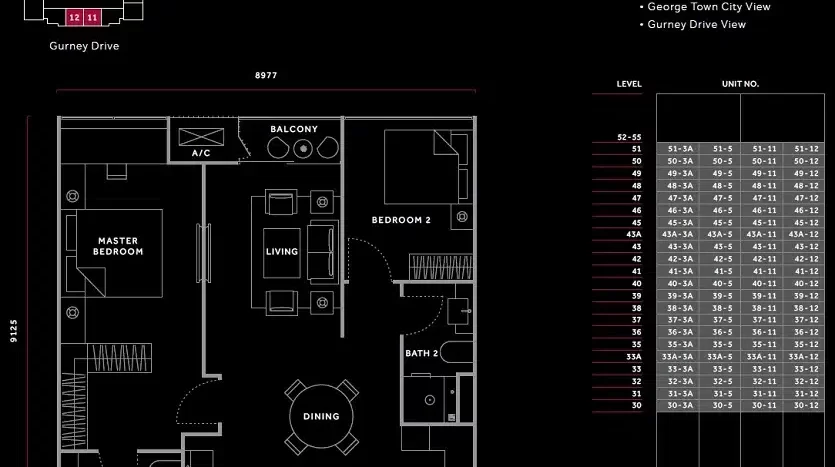 marriott residence penang layout type 2B 871sf