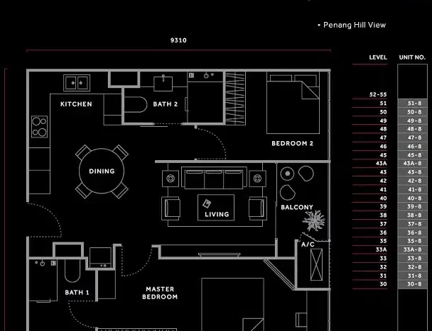 marriott residence penang layout type 2C 850sf