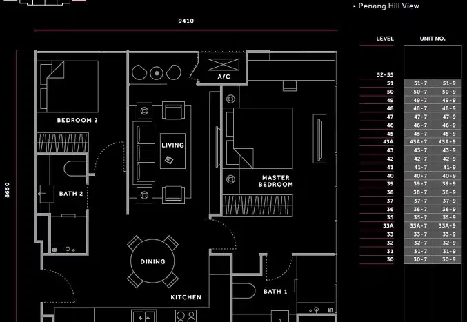 marriott residence penang layout type 2D 861sf