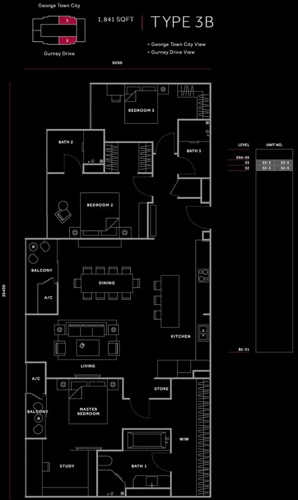 marriott residence penang layout type 3B 1841sf