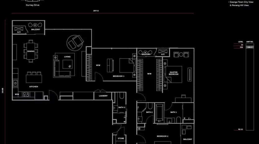 marriott residence penang layout type 3D 2253sf