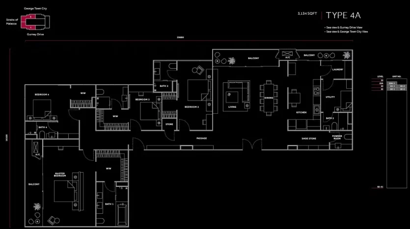 marriott residence penang layout type 4A 3134sf