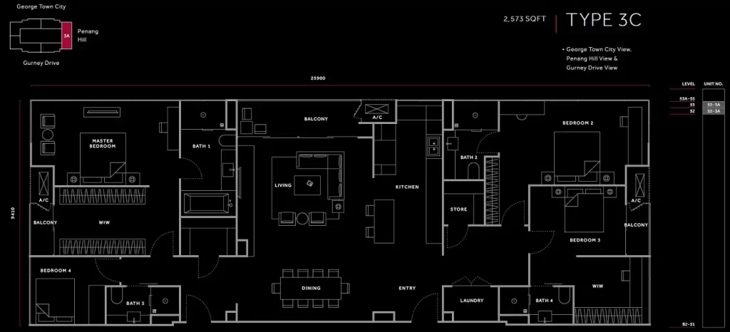 marriott residence penang layout type C3 2573sf