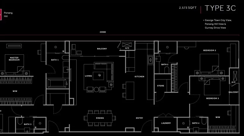 marriott residence penang layout type C3 2573sf