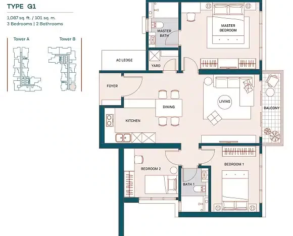 the muze layout type G1 1087sf