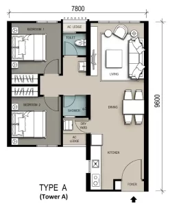 sinaran residence layout A 667sf