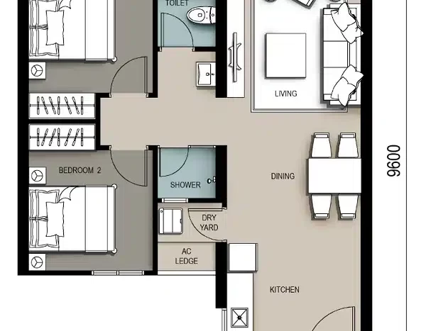 sinaran residence layout A 667sf