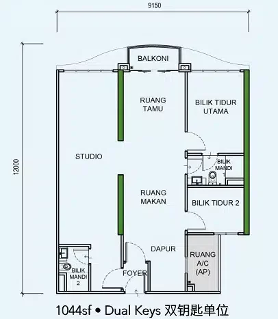 the-pier-layout-type-A1-dual-key-1044sf